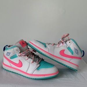 Nike Air Jordan 1 Mid Digital Pink Blue Shoes Girls (PS) Size 3Y   KEA